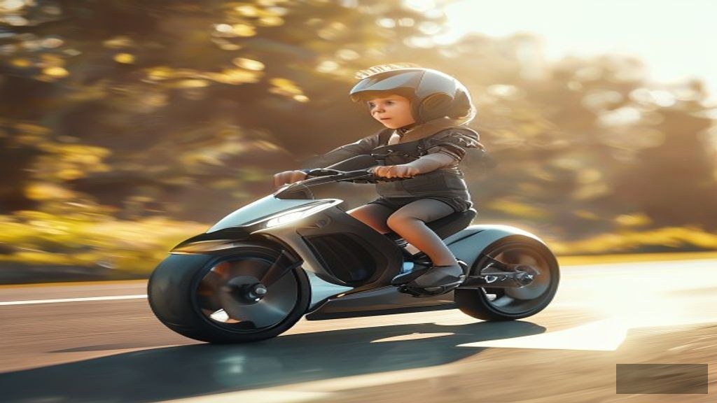 Çocuk motor ve pedal olmayan Tesla bisikletinde keyifli bir sürüş yapıyor