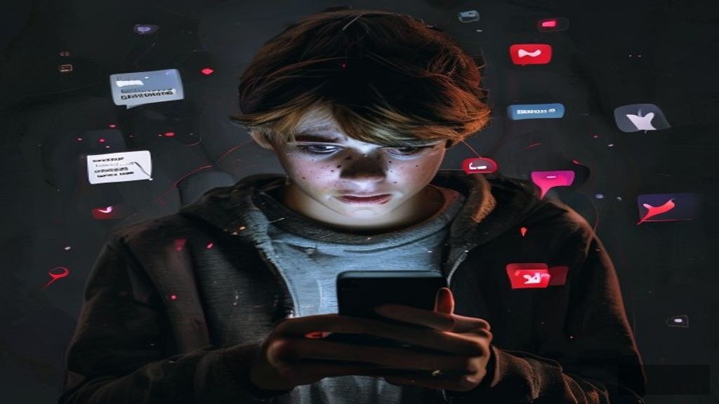 Korkmuş bir genç telefonla sosyal medya üzerinden müstehcen sitelere yönlendirilen pop-upları inceliyor.